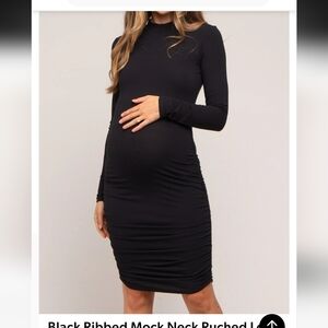 Pinkblush Charcoal Ribbed Mock Neck Ruched Long Sleeve Maternity Dress